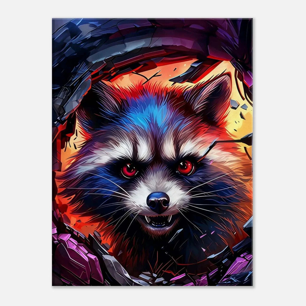 Rocket Raccoon wall canvas with vibrant, dynamic artwork of the cosmic hero.