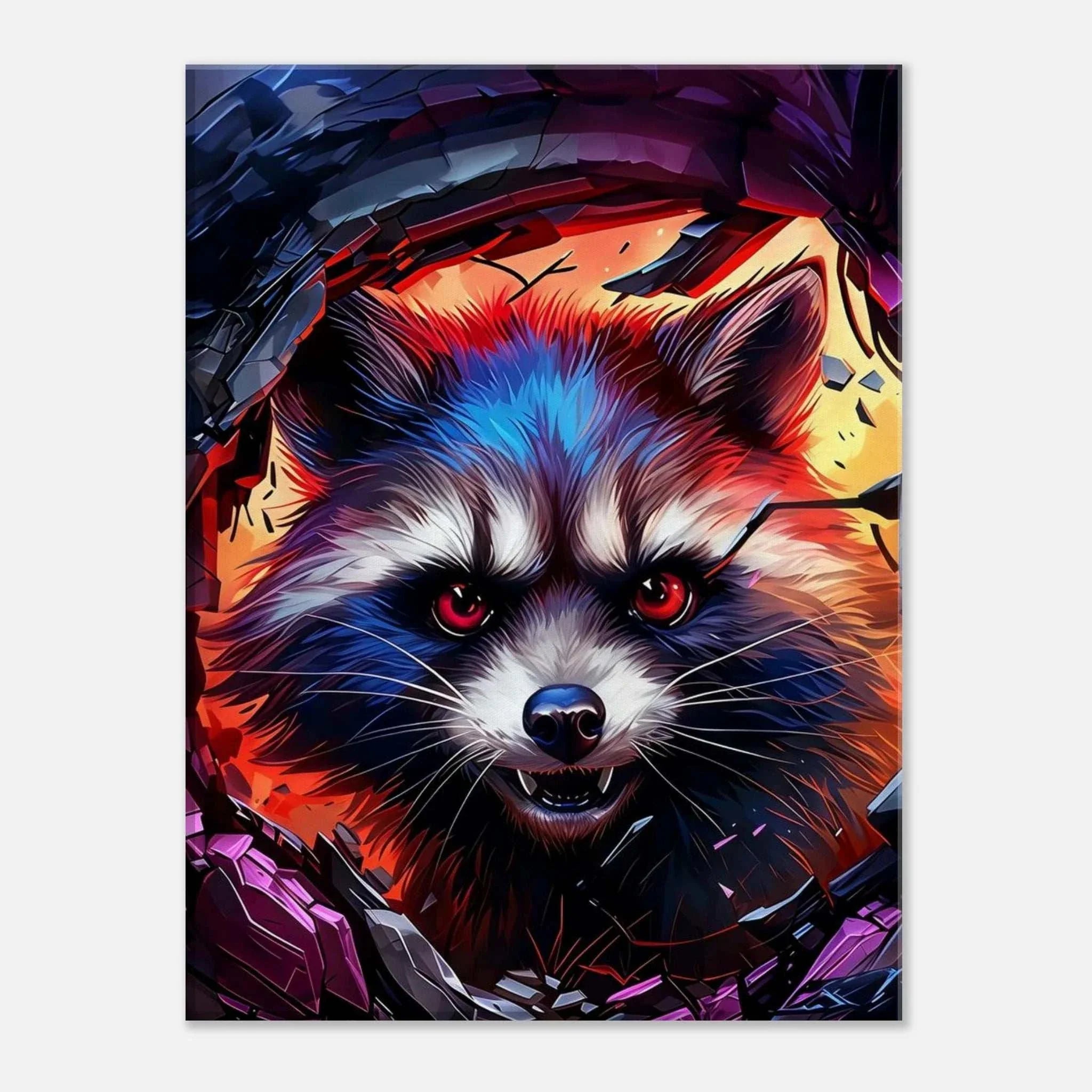 Rocket Raccoon wall canvas with vibrant, dynamic artwork of the cosmic hero.