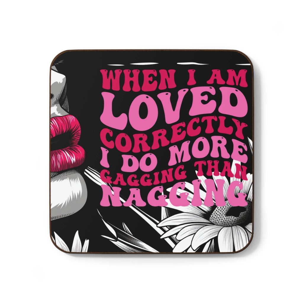 Cheeky rude coaster with humorous text and floral design.