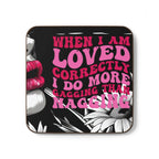 Cheeky rude coaster with humorous text and floral design.
