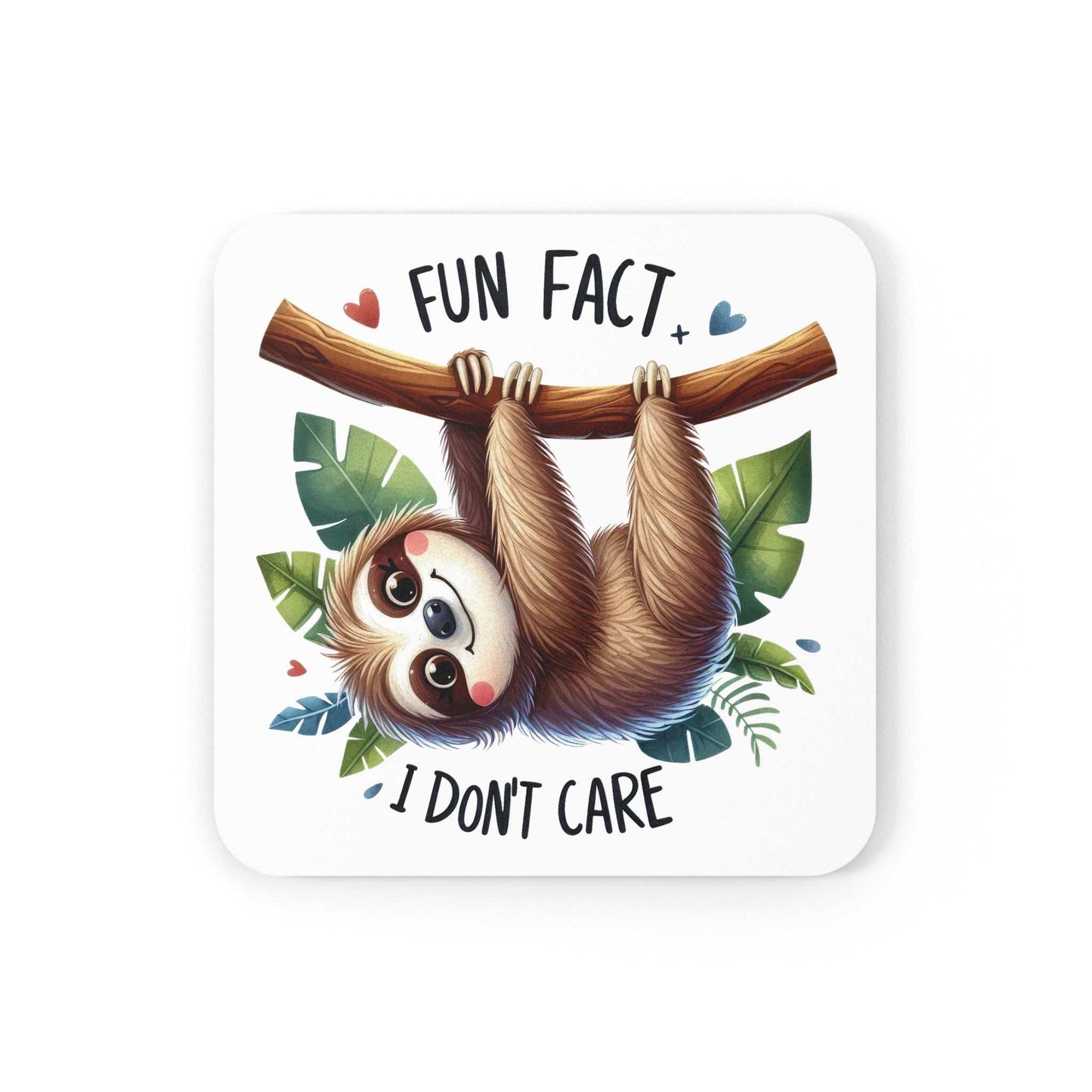 Cute sloth coaster with sloth design, non-slip cork back, and high-gloss finish.