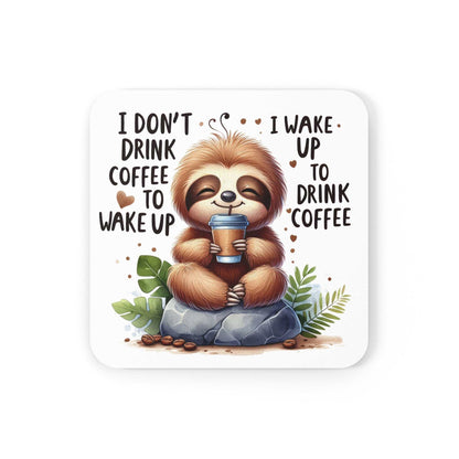 Cute sloth coaster with non-slip cork back and high-gloss finish, featuring an adorable sloth illustration.