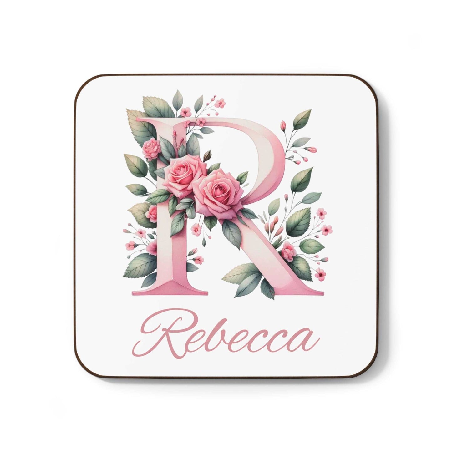 Personalised watercolour coaster with floral initial design.