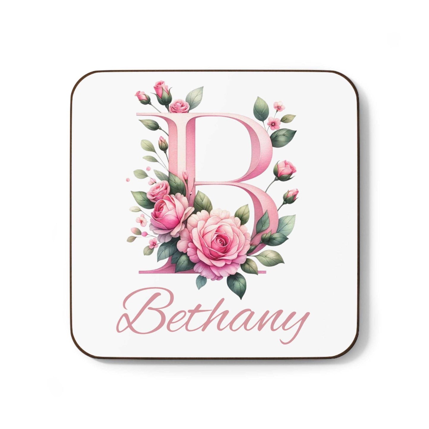 Personalised watercolour coaster with floral initial design and name customization.