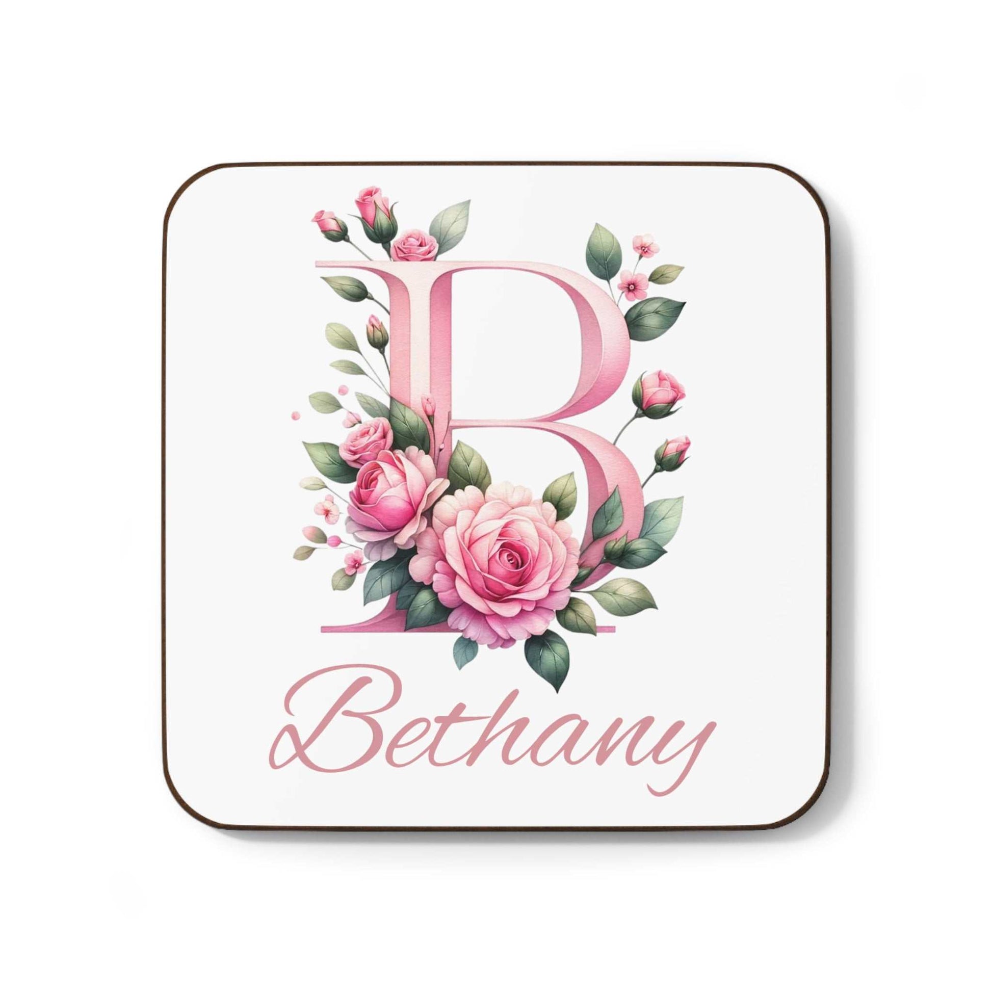 Personalised watercolour coaster with floral initial design and name customization.