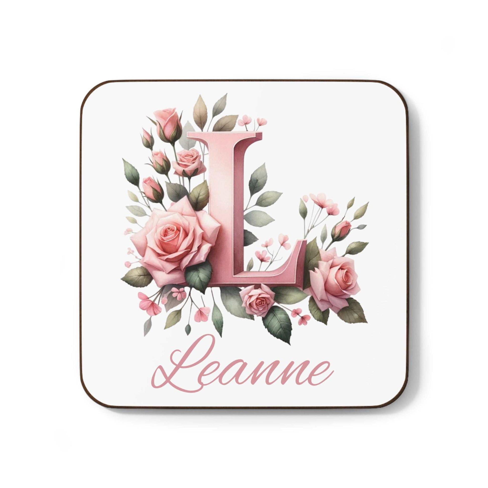 Personalised watercolour coaster with floral design and custom name.