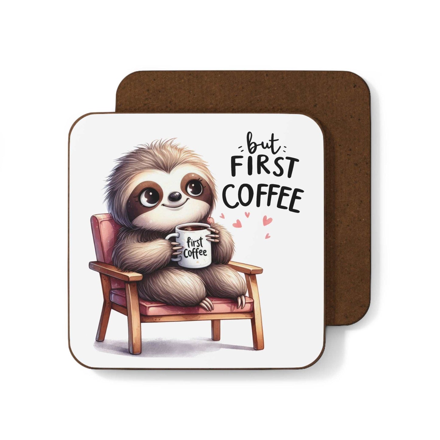 Cute sloth coaster with non-slip cork back and high-gloss finish, perfect home decor accessory.