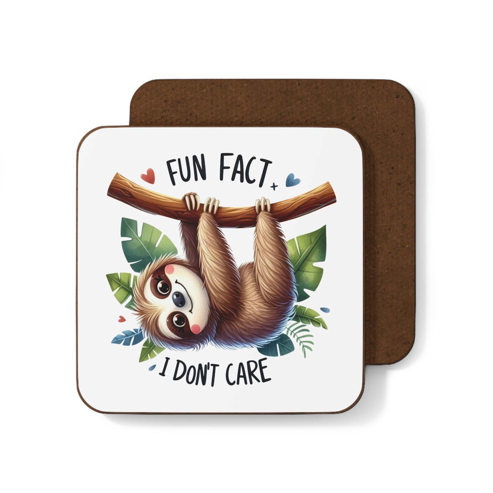 Cute sloth coaster with fun design, non-slip cork back, and high-gloss finish.