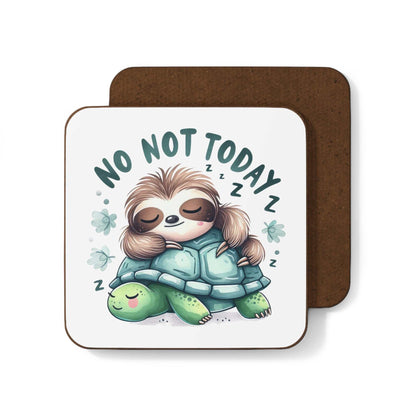 Cute sloth coaster with sleeping sloth design, high-gloss MDF top, and cork back.