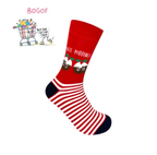 Red Nice Pudding Socks with Christmas pudding design and white stripes, cotton rich, unisex UK size 6-11