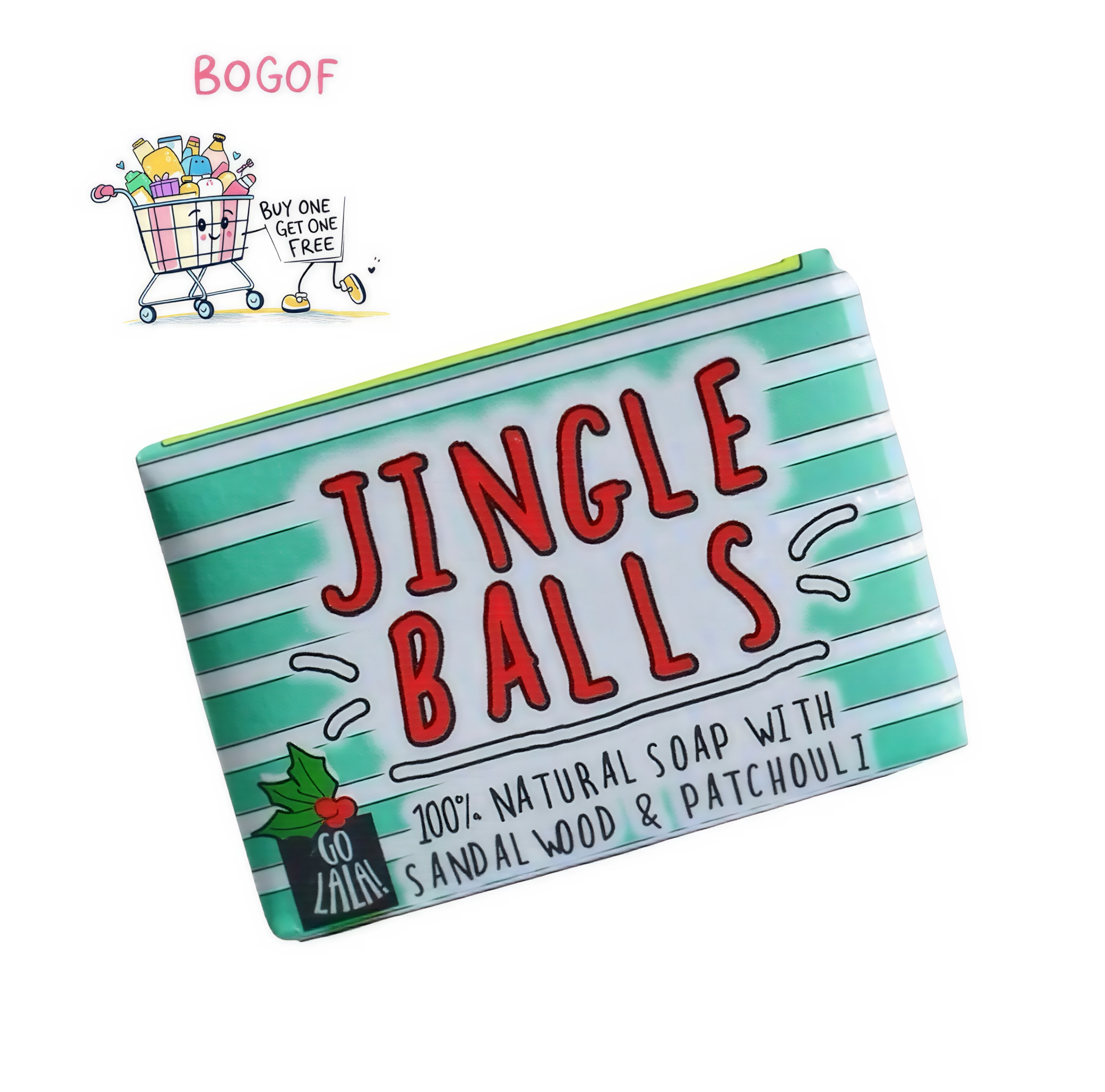 Jingle Balls Soap bar with sandalwood and patchouli scent, natural, vegan, and palm oil free.