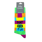 Colorful "Don't Fuck It Up" striped socks, premium cotton, unisex size UK 6-11.