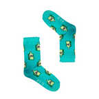 Pair of turquoise mid-calf socks with green gin bottle pattern from Socktails Gift Set Gin Edition