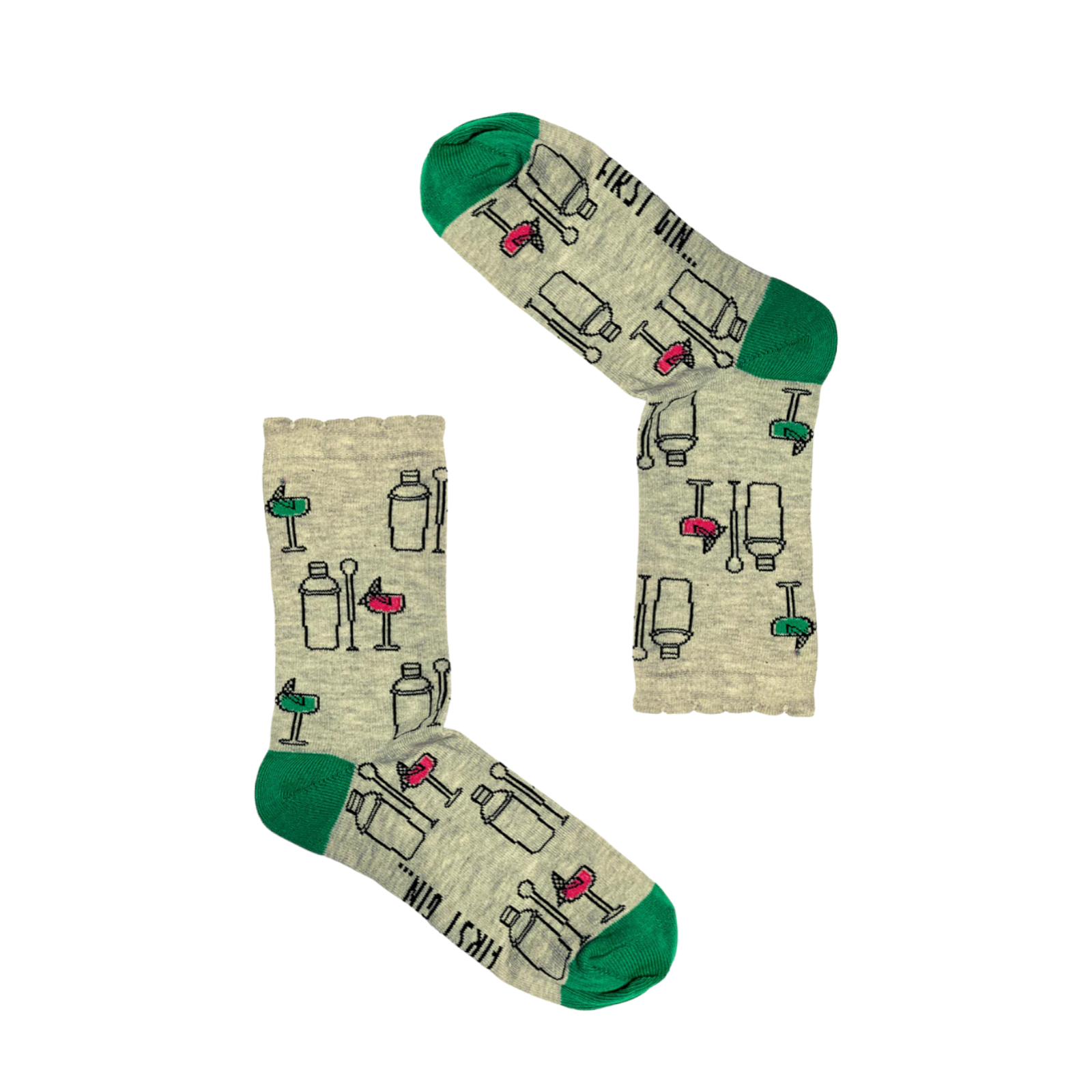 Socktails Gift Set Gin Edition cocktail-themed mid-calf socks with green accents and playful drink illustrations