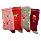 Socktails Gift Set of four cocktail-themed colorful mid-calf socks for women with sparkle accents