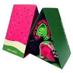 Juicy Birthday Socks gift box with three colorful melon-themed ladies socks, mid calf, one size UK 4-8, soft and comfy