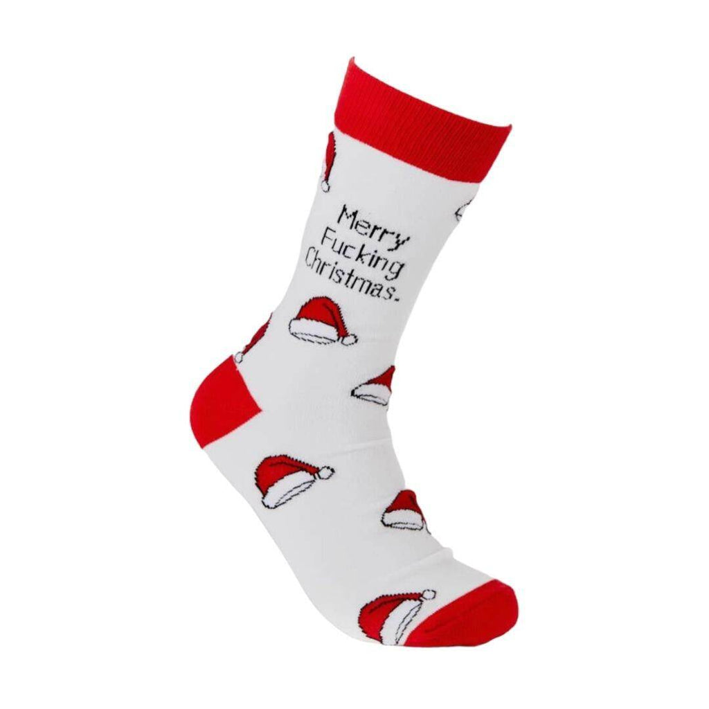 Merry Fucking Christmas socks with Santa hat design, premium cotton, unisex UK 6-11.