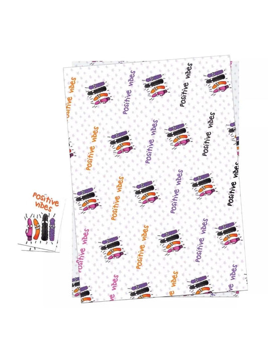 Positive Vibes Gift Wrap with colorful design and gift tags.