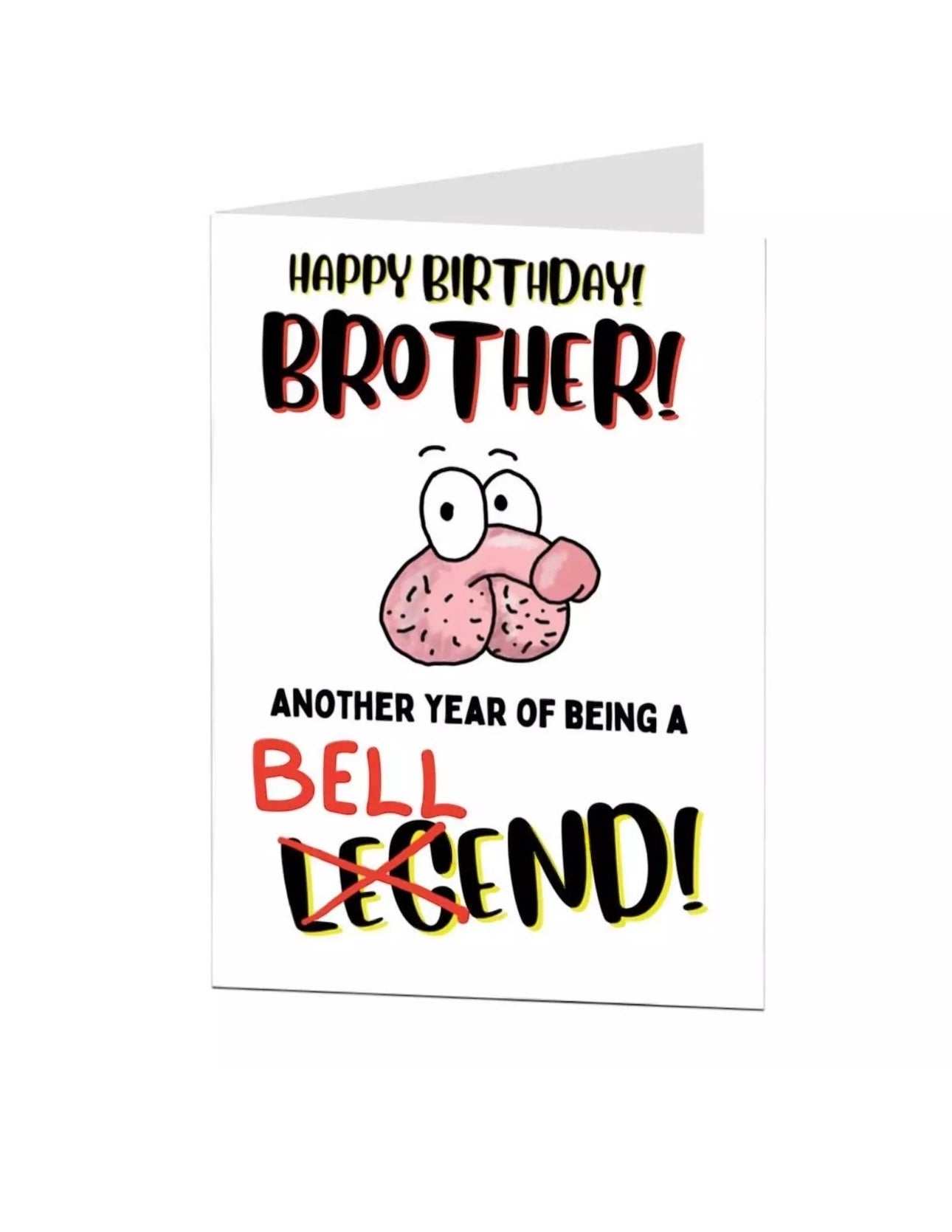 Funny Brother Bellend Birthday card with humorous character illustration and playful text.