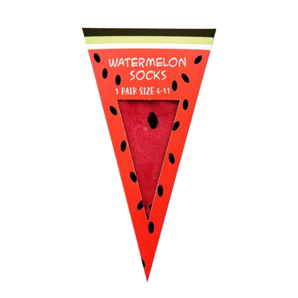 Watermelon Slice Socks in gift box, quirky summer footwear.