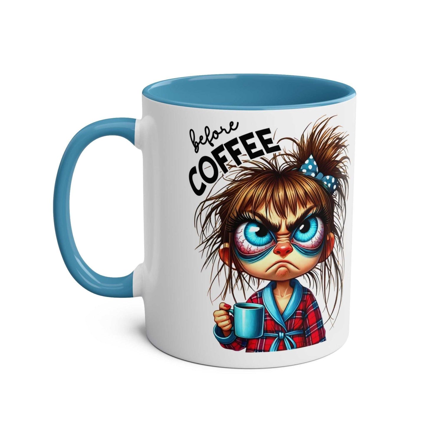 fun sarcastic coffee mug with cartoon character and humorous text