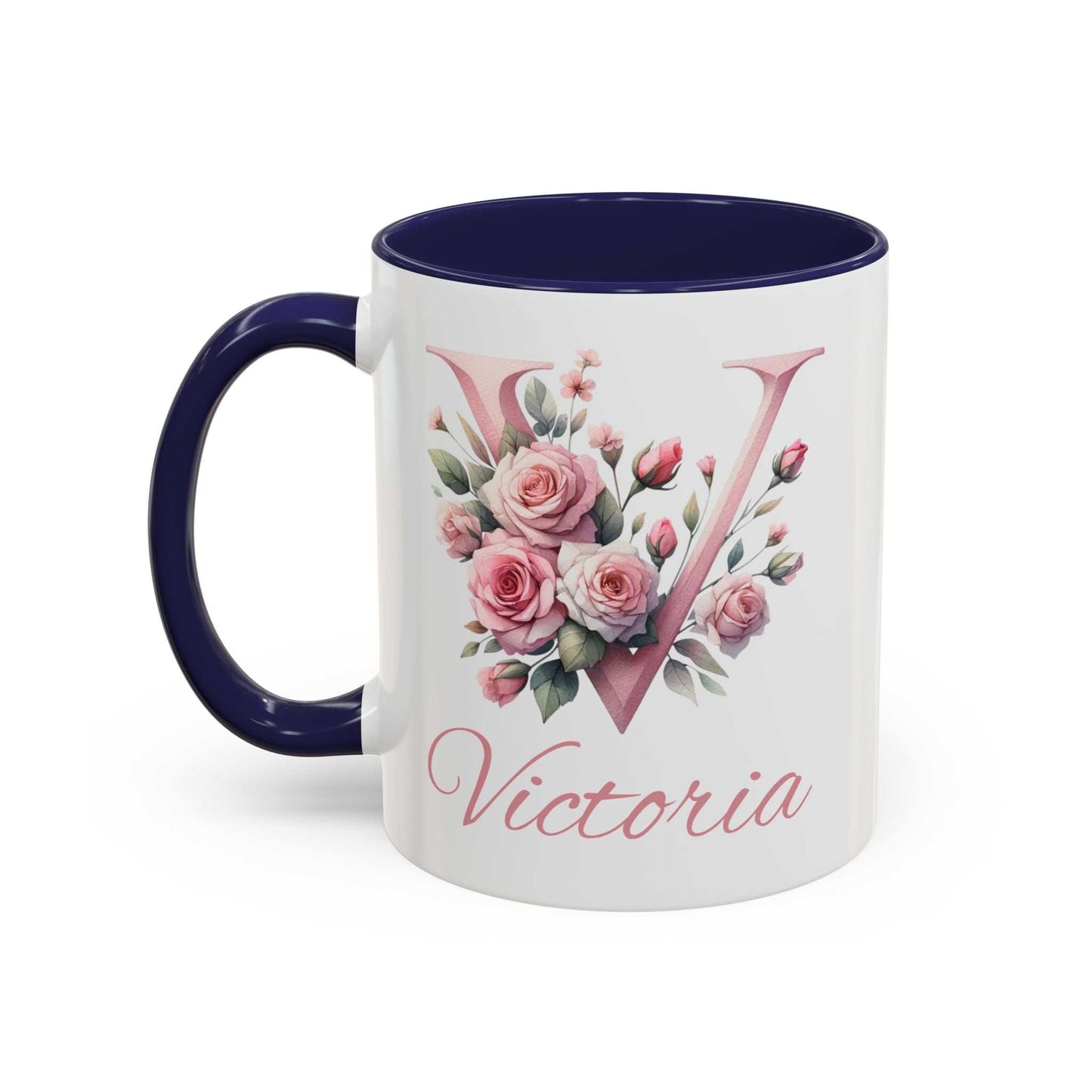 Personalised watercolour mug with roses design and custom name, perfect gift.