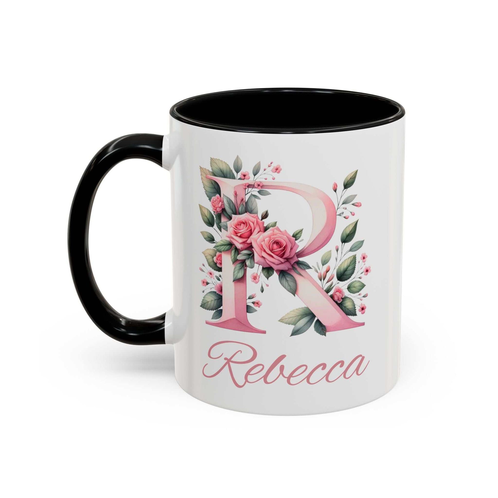 Personalised watercolour gift mug with floral design and custom name.