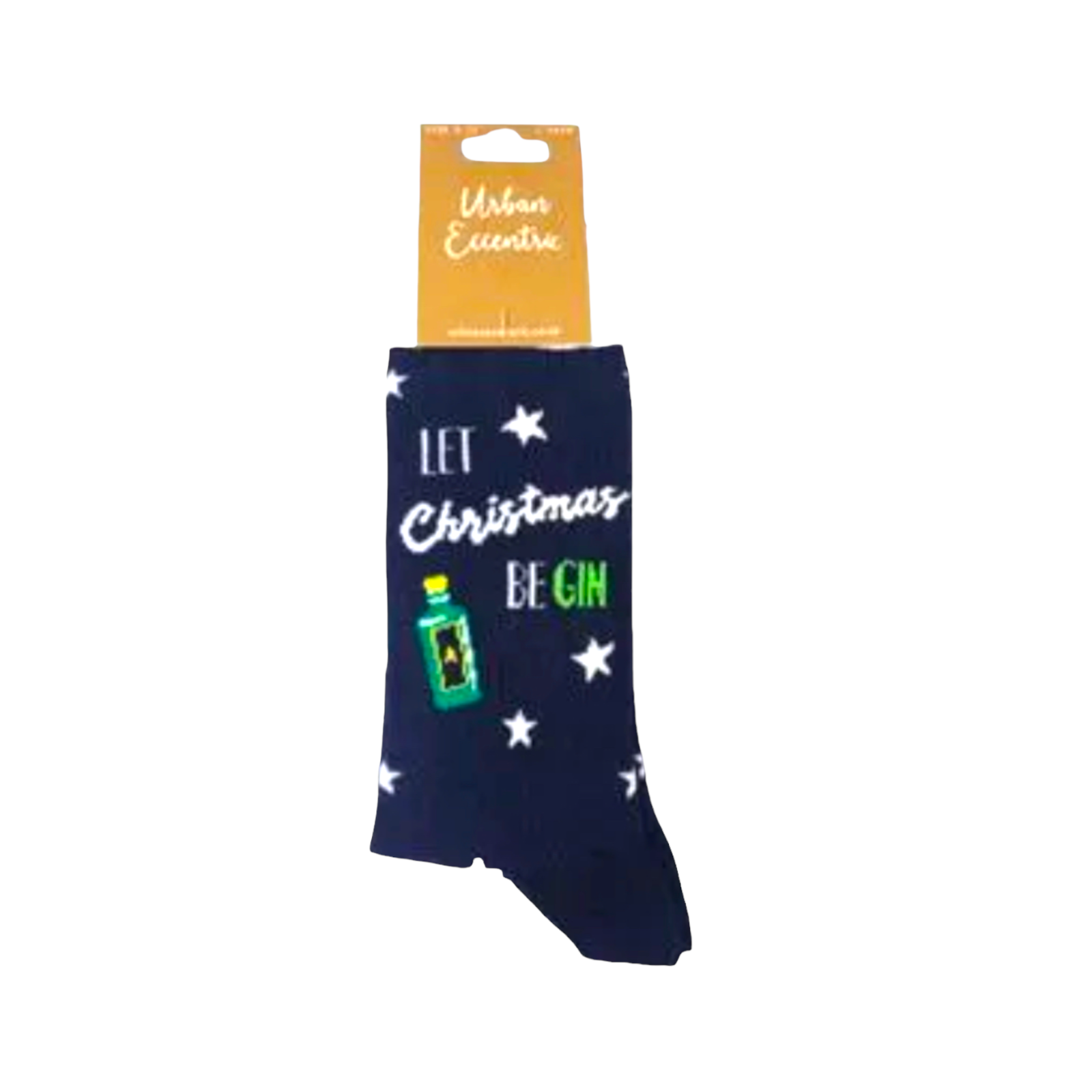 Let Christmas Be Gin socks with quirky design and holiday theme packaging.