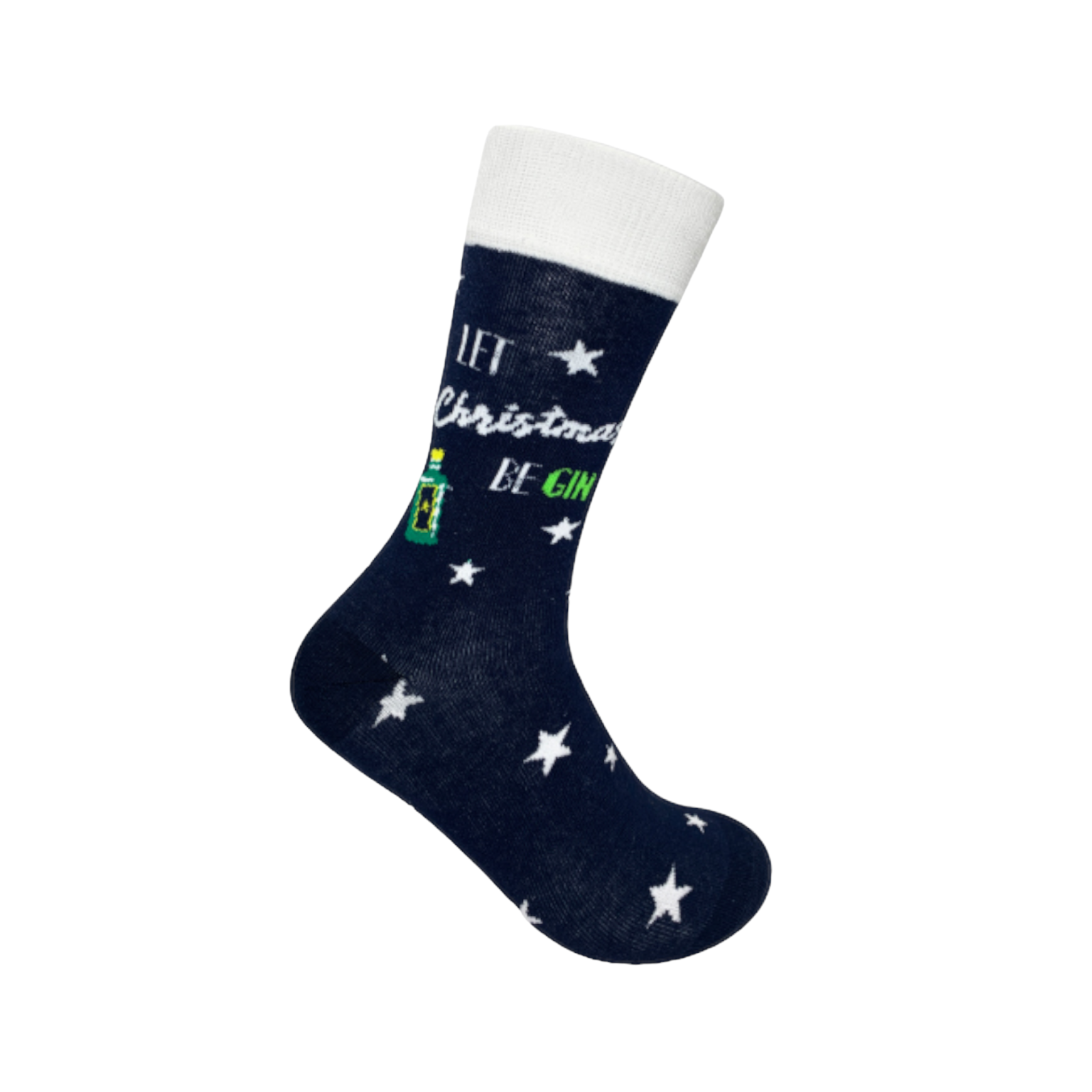 Christmas gin-themed socks with star pattern, unisex cotton blend, size UK 6-11.