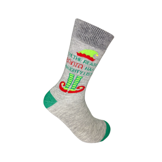 Im The Reason Christmas socks featuring a fun holiday design, made from cotton-rich fabric, unisex UK sizes 6-11.