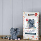 Baby Elephant Needle Felting Craft Kit with finished elephant figure and packaging.