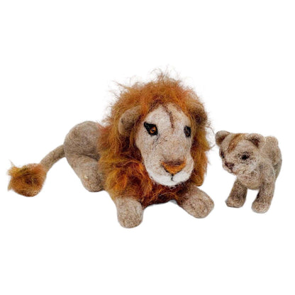 Needle felting craft kit for creating lion and cub figures.