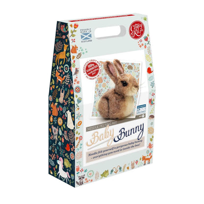Baby Bunny Needle Felting Craft Kit packaging with colorful design and image of a felted bunny.