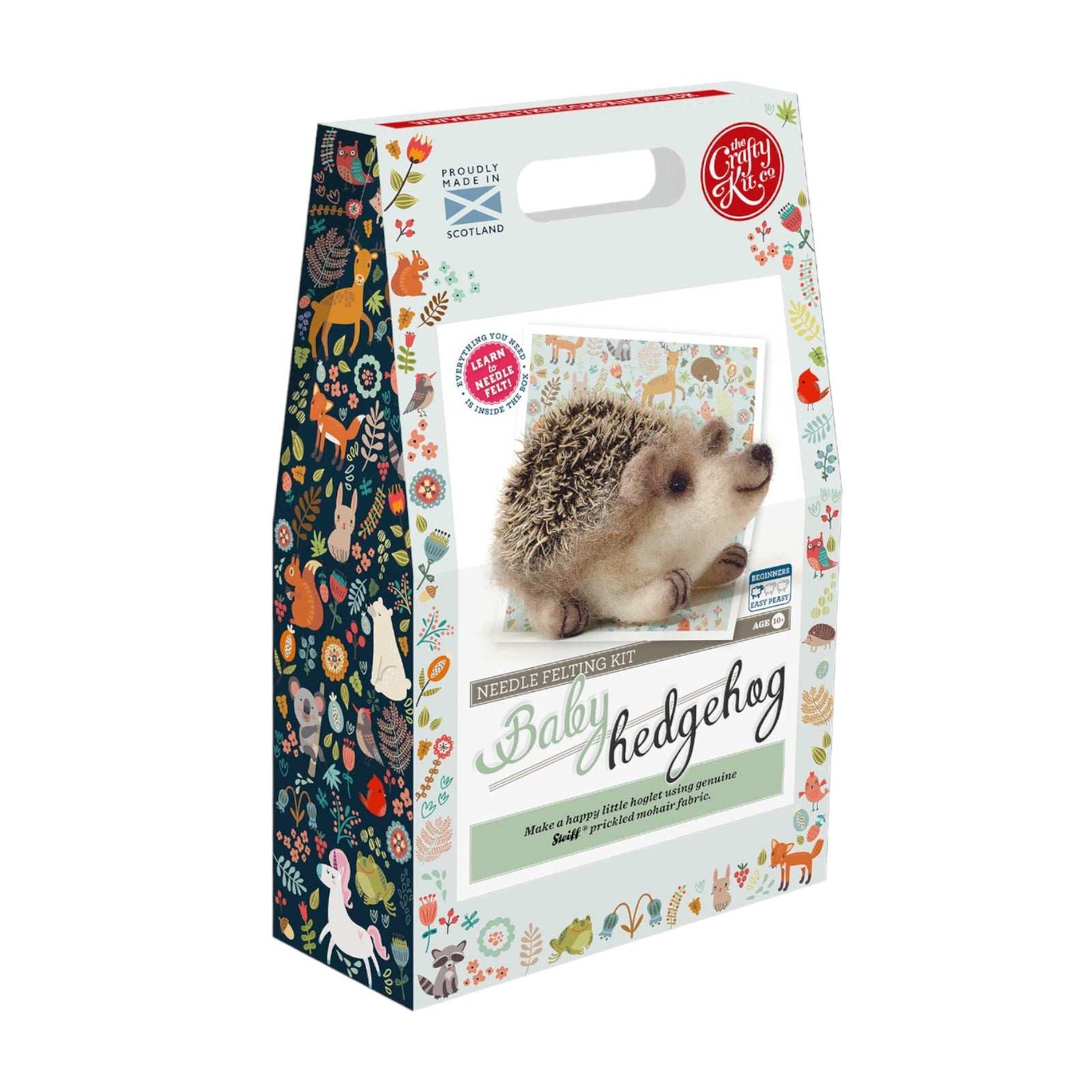 Baby Hedgehog Needle Felting Craft Kit with wool and Steiff Mohair fabric for beginners.
