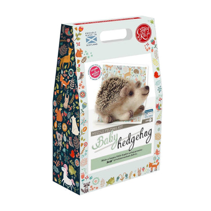 Baby Hedgehog Needle Felting Craft Kit with wool and Steiff Mohair fabric for beginners.