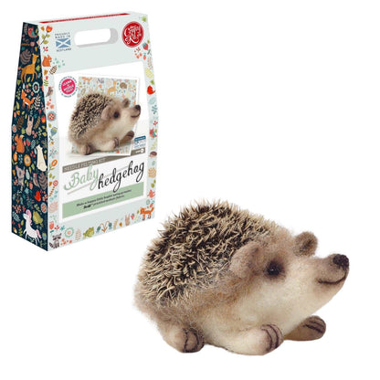 Baby Hedgehog Needle Felting Craft Kit with genuine Steiff Mohair fabric, ideal for beginners aged 10+, includes wool, needles, and instructions.