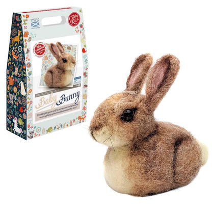 Baby Bunny Needle Felting Craft Kit with wool, felting needles, and glass eyes for beginners.