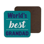 Fun Coasters with "World's Best Grandad" design, 9cm square, high gloss finish.