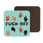 Quirky fun coasters with playful design, colorful hands, protective high gloss finish.