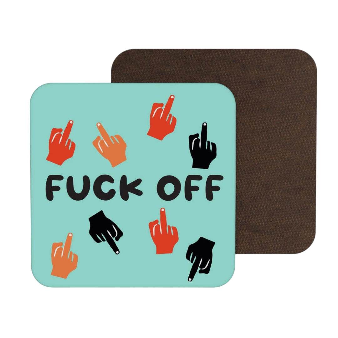 Quirky fun coasters with playful design, colorful hands, protective high gloss finish.