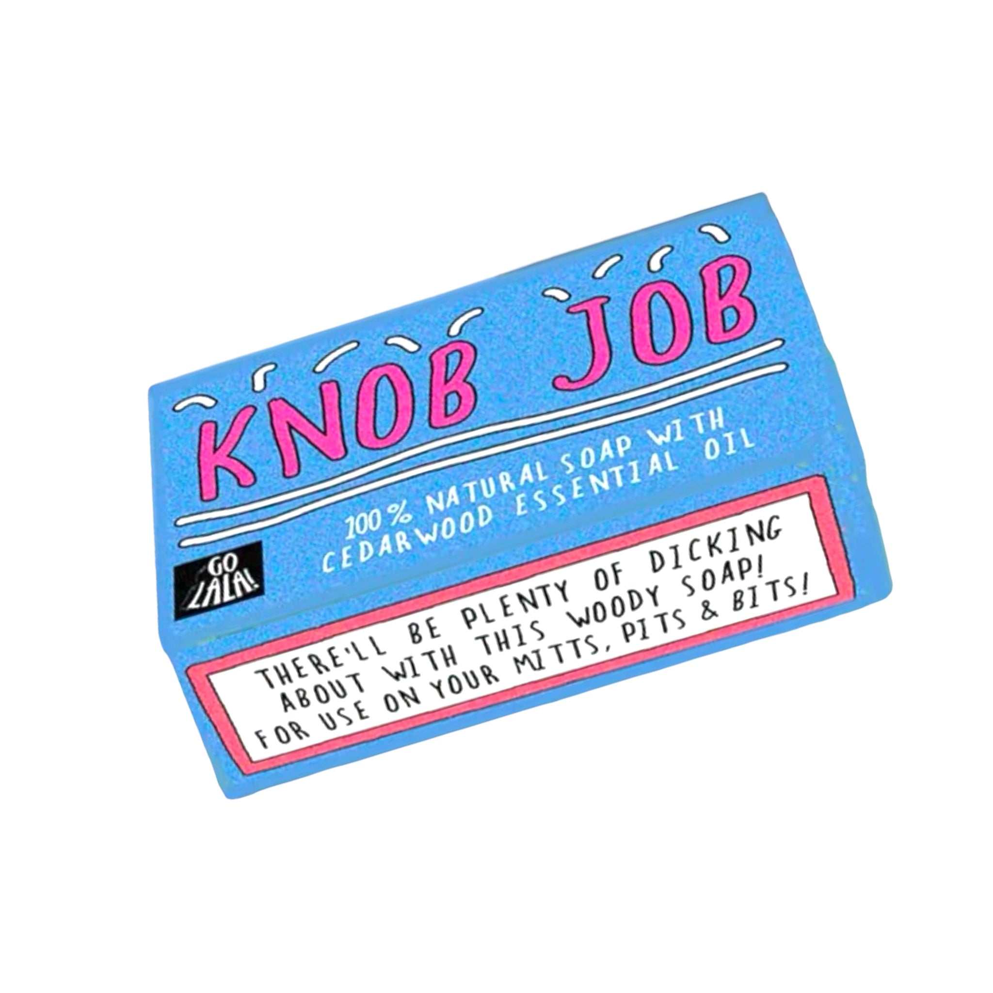 Knob Job Soap bar with cedar wood scent, vegan-friendly, 95g, and palm oil-free.