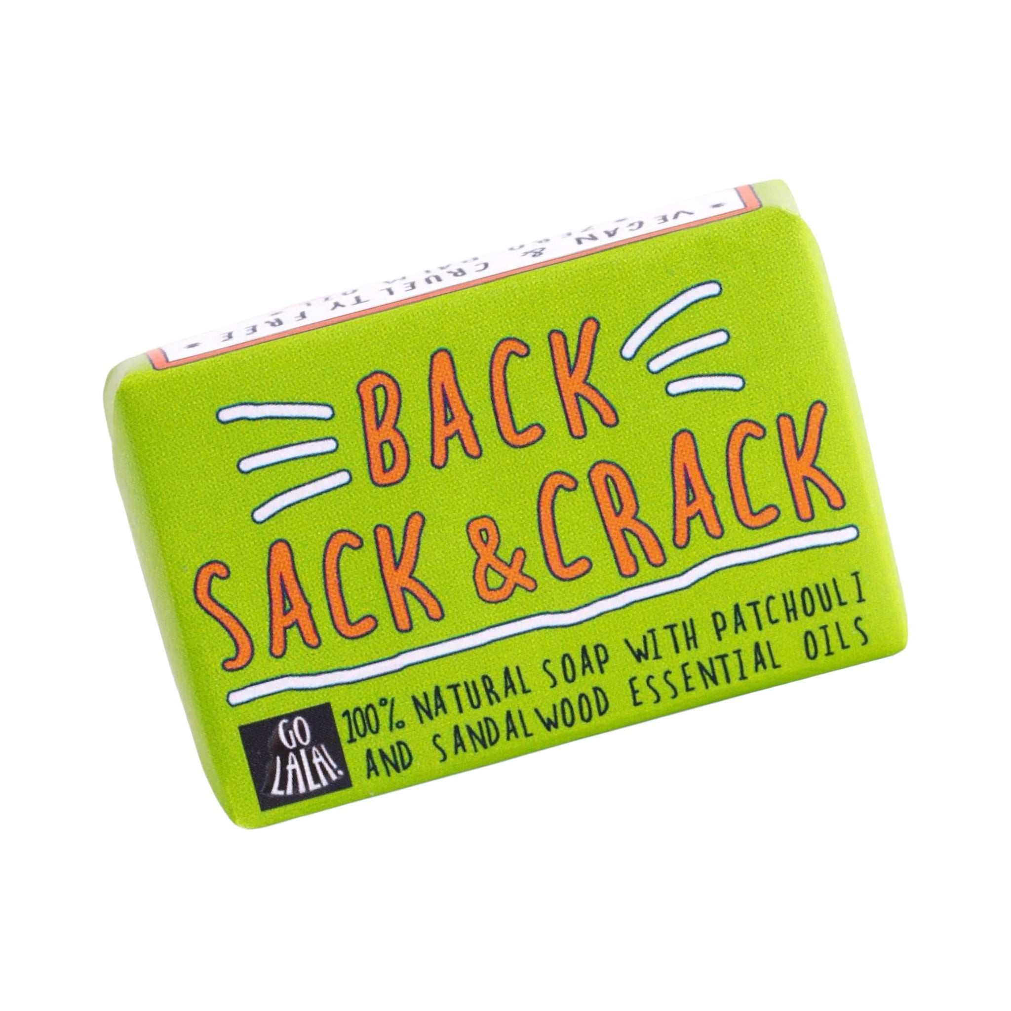 Back Sack an Crack Soap bar with sandalwood, vegan, paraben-free, 95g.