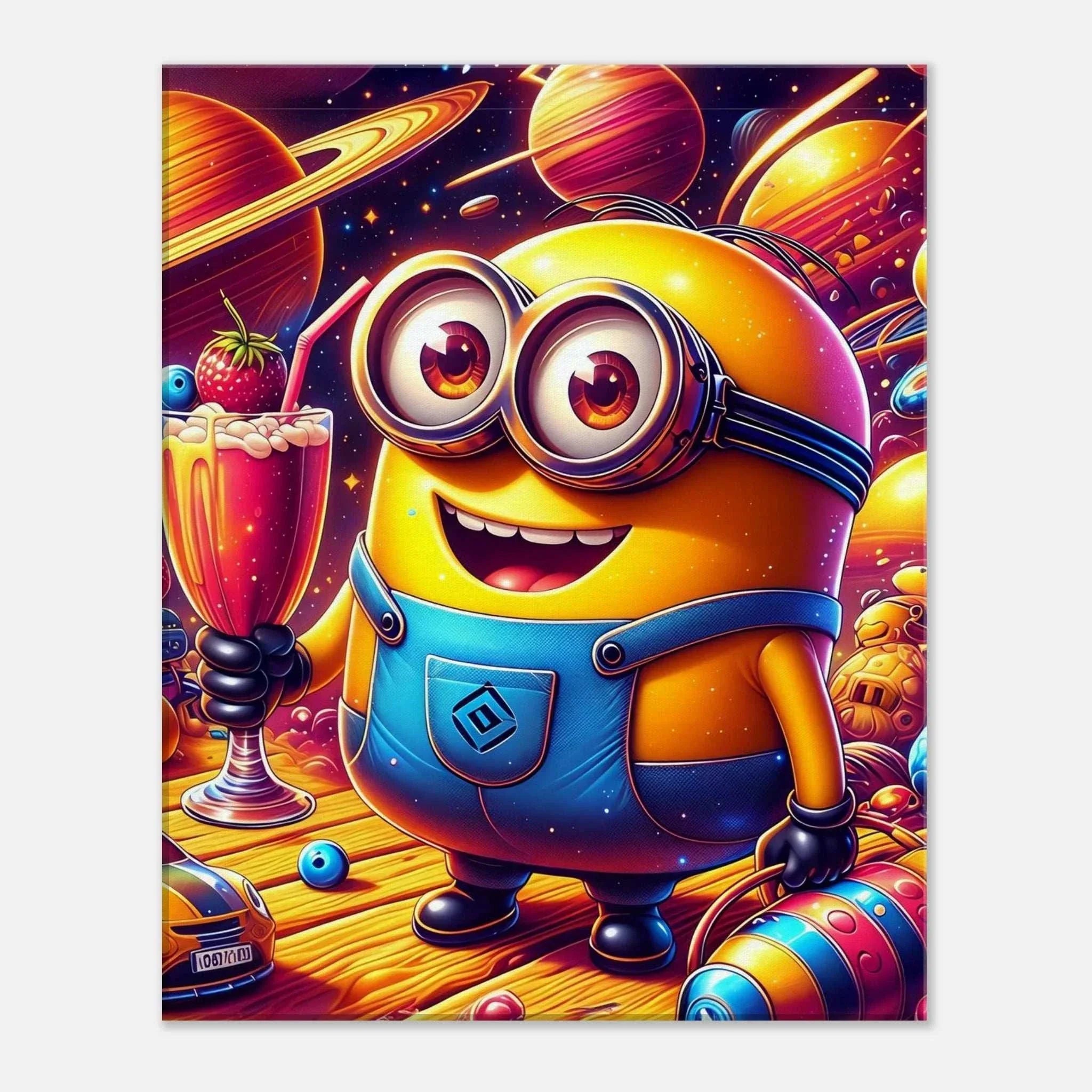 Minions Wall Canvas featuring vibrant yellow character in a colorful, playful setting.