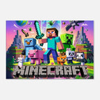Vibrant Minecraft wall canvas featuring iconic pixelated scenes and characters, perfect for decorating gaming zones or bedrooms.