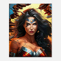 Wonder Woman Wall Canvas with bold vibrant artwork on FSC-certified wood, available in multiple sizes and profiles, perfect for heroism-themed decor