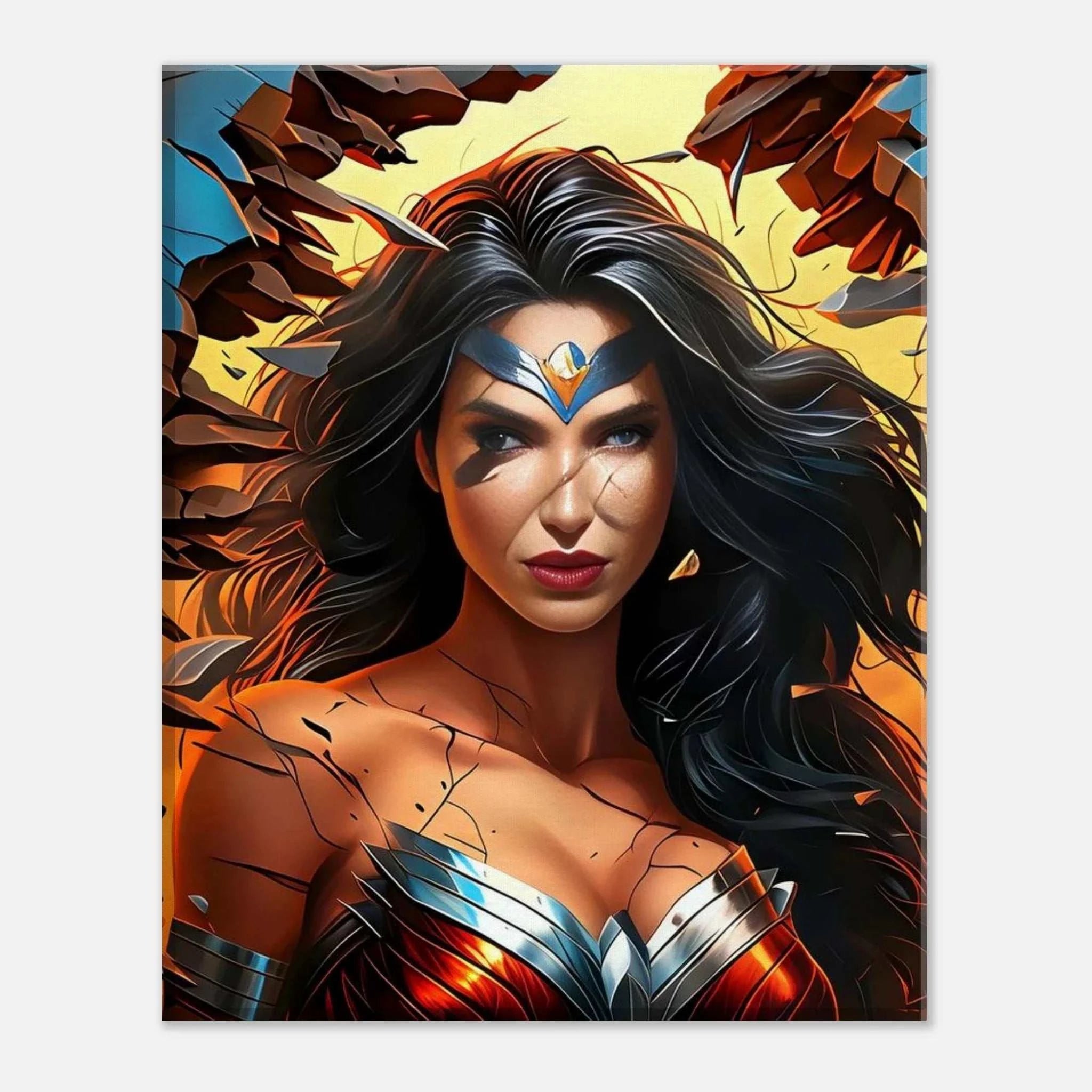 Wonder Woman Wall Canvas featuring vibrant artwork, perfect for showcasing heroism and strength.