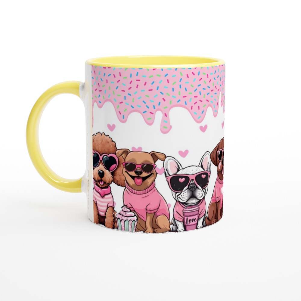 Cute puppy Valentines Day mug with vibrant dog design, an ideal cherished gift for coffee lovers.
