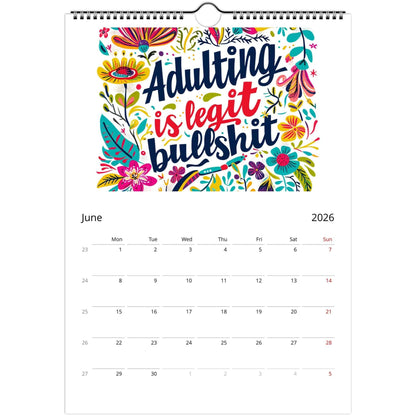 Welcome to the Fuckery 2026 wall calendar with bold typography and floral design, featuring monthly pages for notes and reminders