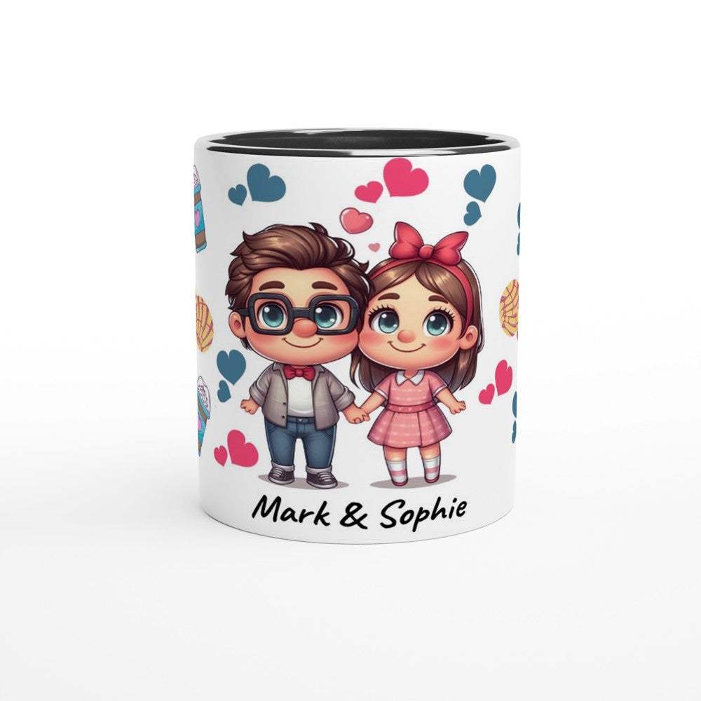 Personalised adorable Valentine's Day mug with cute couple design and name customization.