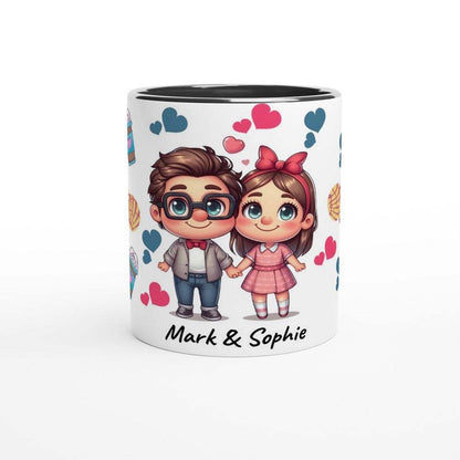 Personalised adorable Valentine's Day mug with cute couple design and name customization.